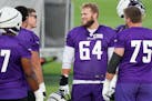 Left guard Blake Brandel (64), shown at training camp last year, said the continuity of the offensive line is one of the reasons he re-signed with the