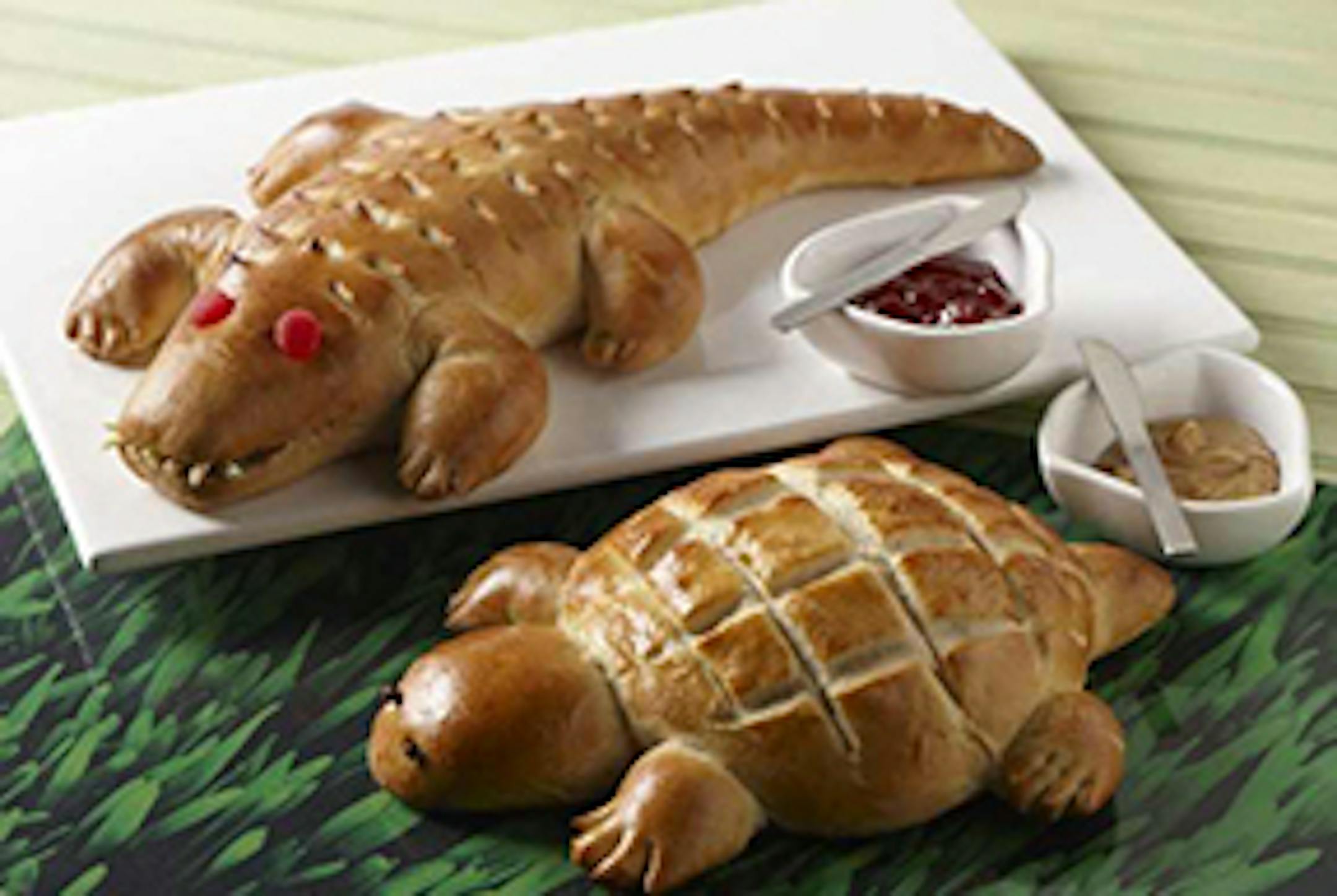 Make a bready alligator or turtle for Bake and Take Month in March (or anytime.)