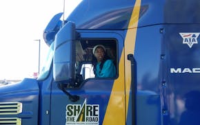 Zion Smith, a Coon Rapids High School senior, got a lesson on semi safety as the American Trucking Associations brought its "Share the Road" tour to t