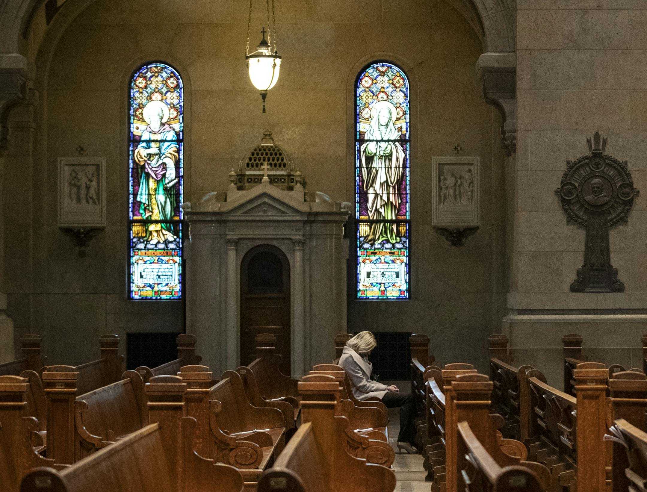 The Basilica of St. Mary in Minneapolis is celebrating the parish's 150th anniversary. Here, a woman sat in the quiet nave on Thursday, December 6, 2018. ] Shari L. Gross • shari.gross@startribune.com The Basilica of St. Mary marks its 150th anniversary, with year long celebrations. The towering basilica was a beacon to some of Minneapolis' earliest Catholics. An Advent prayer group gathers in the choir loft (behind the altar) at 9:15 every morning of Advent (before Christmas). We'll want