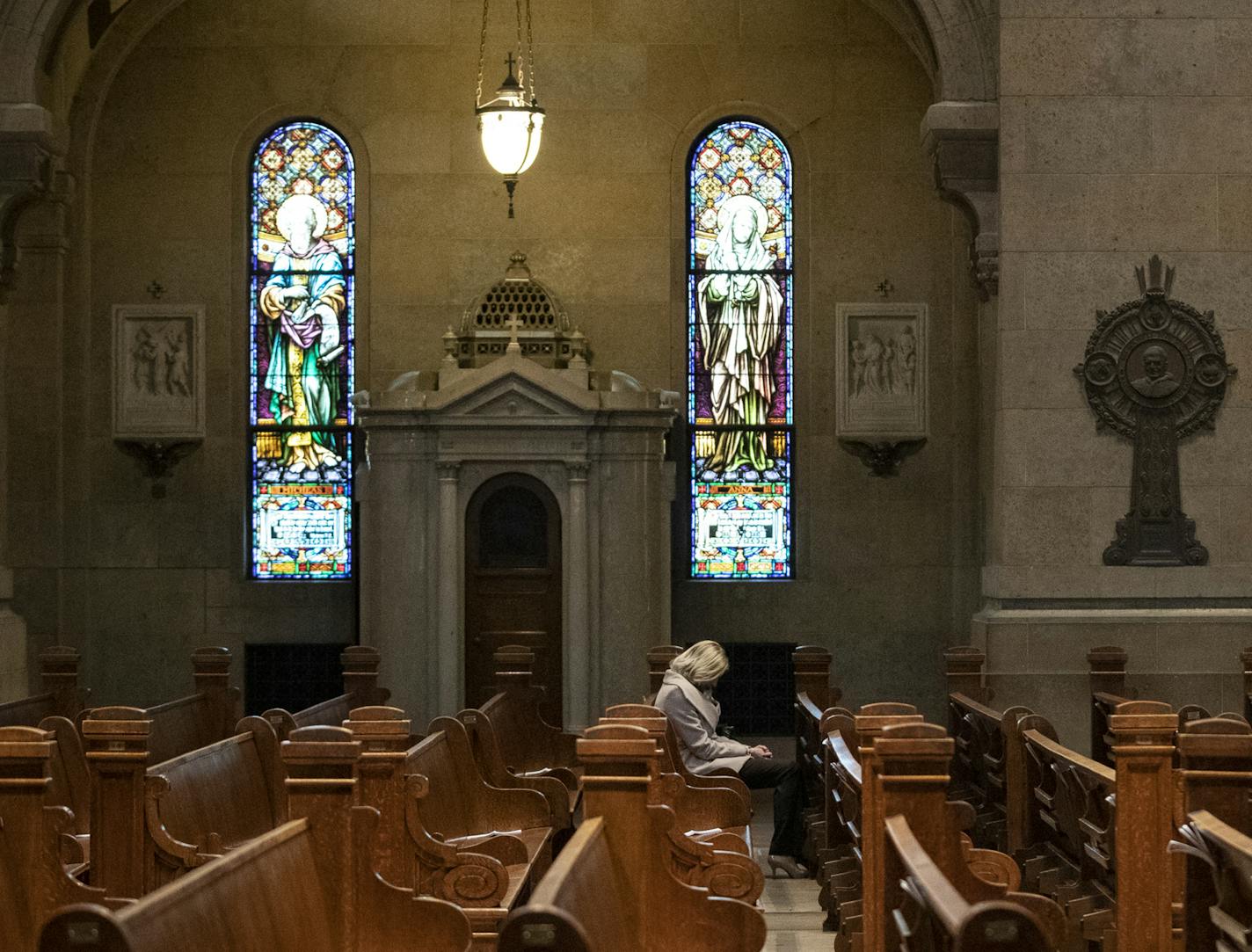 The Basilica of St. Mary in Minneapolis is celebrating the parish's 150th anniversary. Here, a woman sat in the quiet nave on Thursday, December 6, 2018. ] Shari L. Gross &#x2022; shari.gross@startribune.com The Basilica of St. Mary marks its 150th anniversary, with year long celebrations. The towering basilica was a beacon to some of Minneapolis' earliest Catholics. An Advent prayer group gathers in the choir loft (behind the altar) at 9:15 every morning of Advent (before Christmas). We'll want