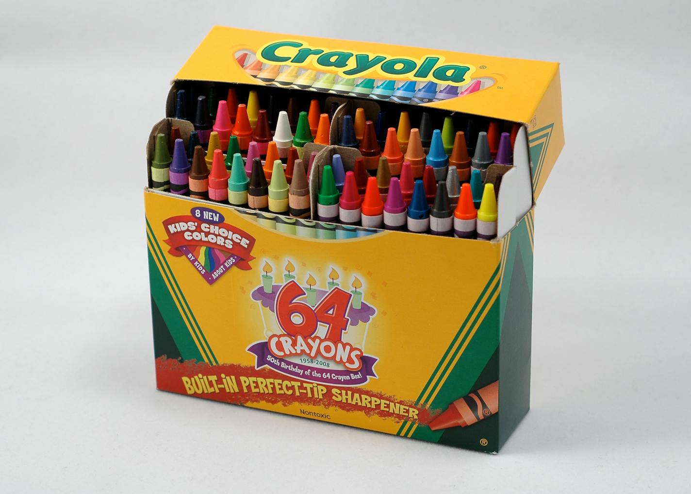 Crayola's 64-crayon Birthday box with new colors.