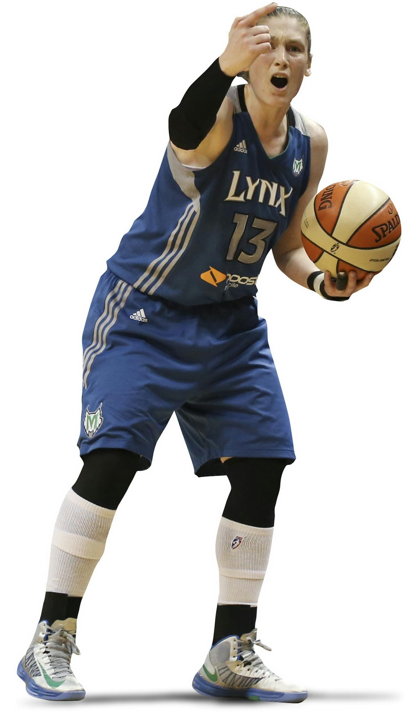 Minnesota Lynx&#x2019;s Lindsay Whalen, #13, directs her teammate with Indiana Fever&#x2019;s Erin Phillips, #13, nearby during the second quarter of game 3 of the WNBA Finals at Bankers Life Fieldhouse in Indianapolis Ind., Friday October 19, 2012. ] (KYNDELL HARKNESS/STAR TRIBUNE) kyndell.harkness@startribune.com ORG XMIT: MIN1210192034580264