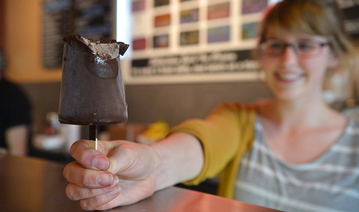 Sebastian Joe's Brr Bars, Oreo ice cream dipped in Swiss chocolate.