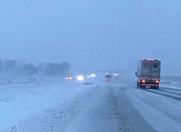 Up to 17 inches of snow fell in eastern North Dakota Wednesday, making even highway travel difficult.