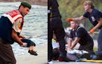 A Turkish paramilitary police officer carried the lifeless body of Aylan Kurdi, 3. Members of the Chicago Fire Department worked on a gunshot victim a