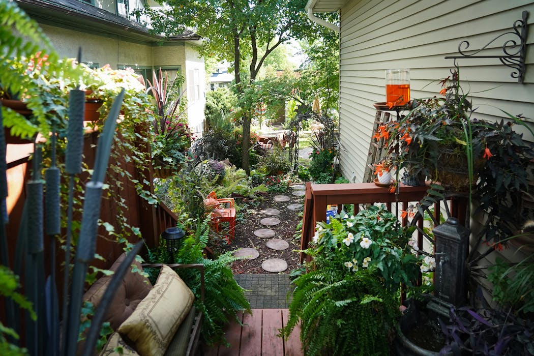 The deck of Anderson’s home provides an oasis and leads to his bountiful garden.