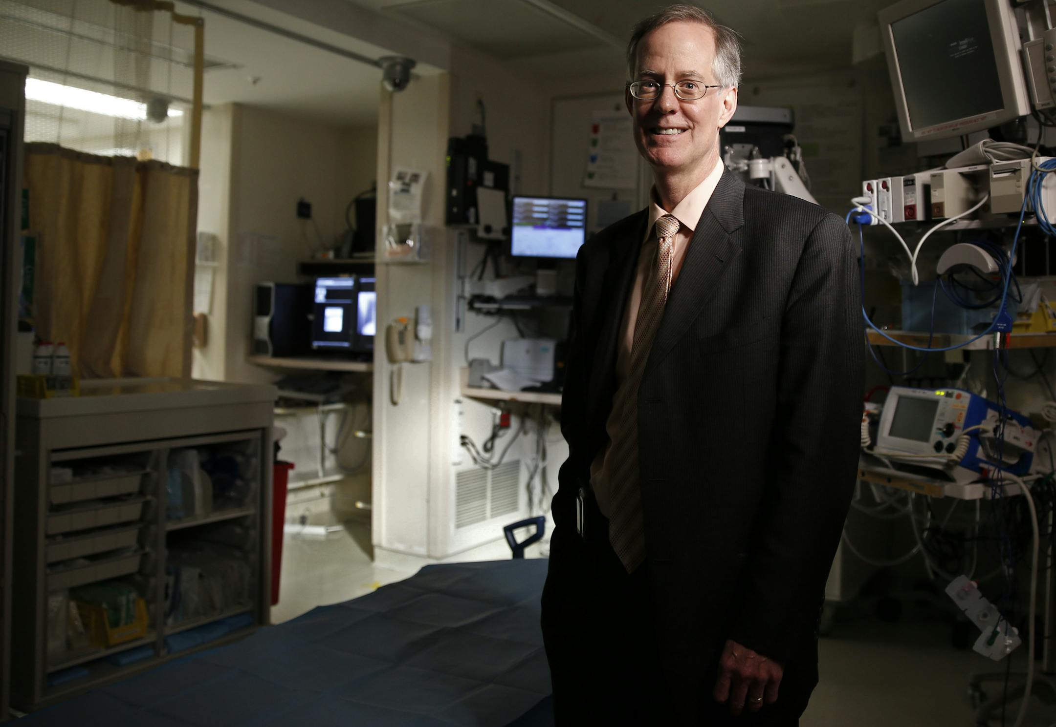 In one of the surgery rooms of the emergency department , Dr. Jon Pryor, the new CEO of HCMC poses for a portrait.]richard tsong-taatarii/rtsong-taataarii@startribune.com