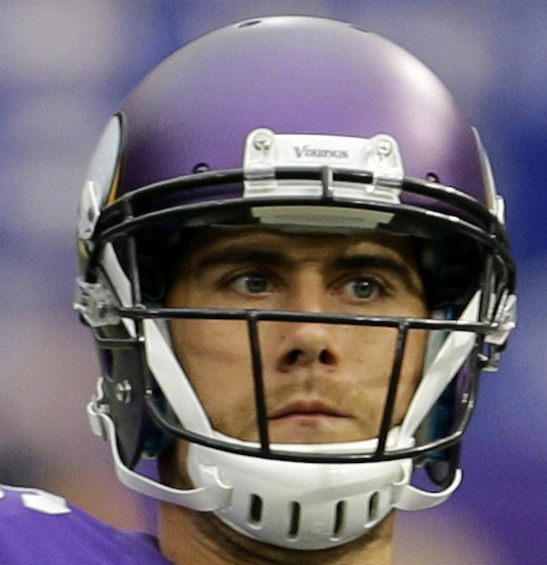 Minnesota Vikings quarterback Matt Cassel throws before an NFL football game against the Carolina Panthers in Minneapolis, Sunday, Oct. 13, 2013. (AP Photo/Ann Heisenfelt) ORG XMIT: MPD101