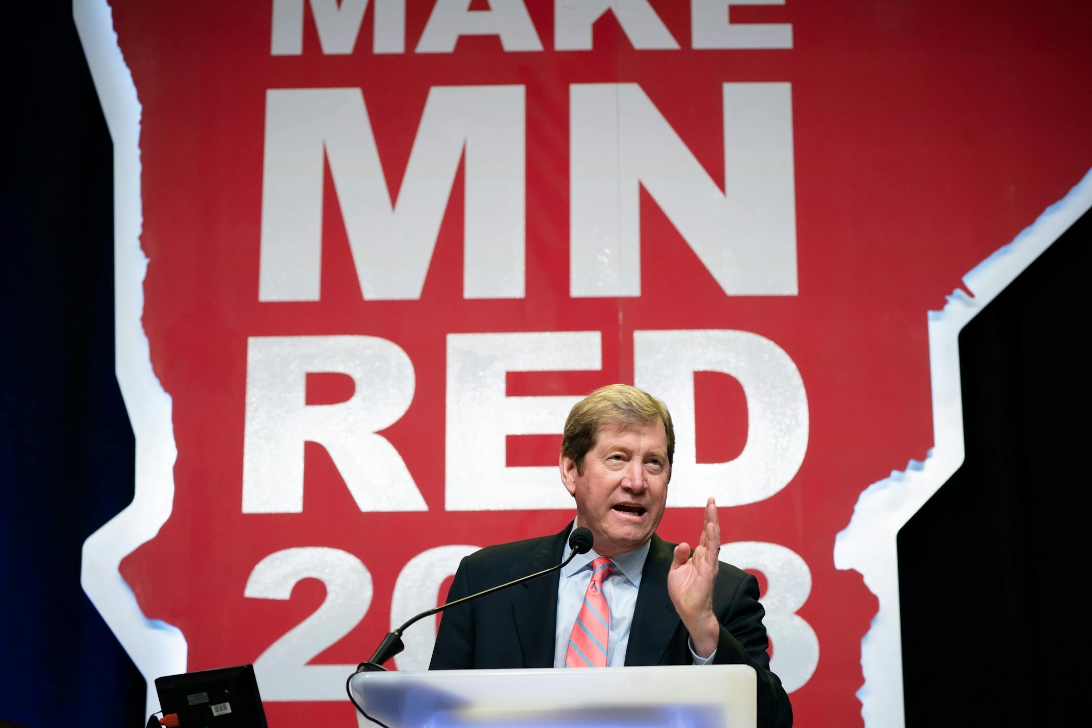 U.S. Rep. Jason Lewis took the stage at the Republican state convention in Duluth.