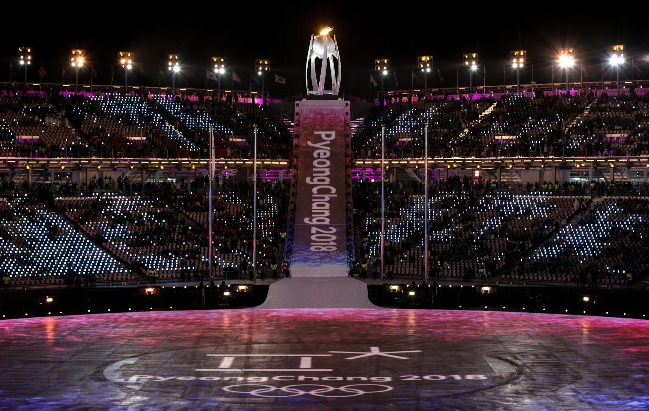 The Olympic cauldron at Pyeongchang Olympic Stadium Stadium before Closing Ceremony on Sunday.