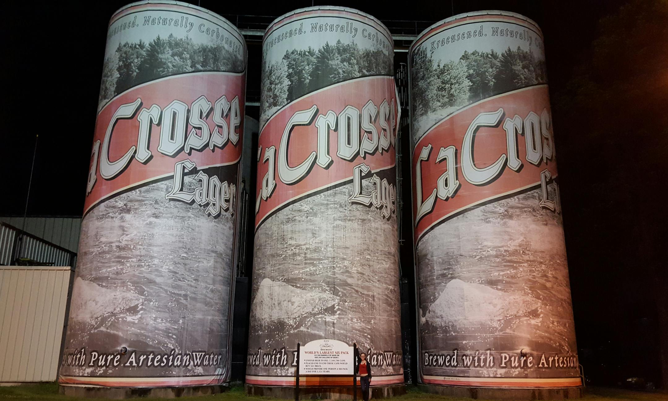 The “World’s Largest Six-Pack” is at La Crosse’s City Brewery.