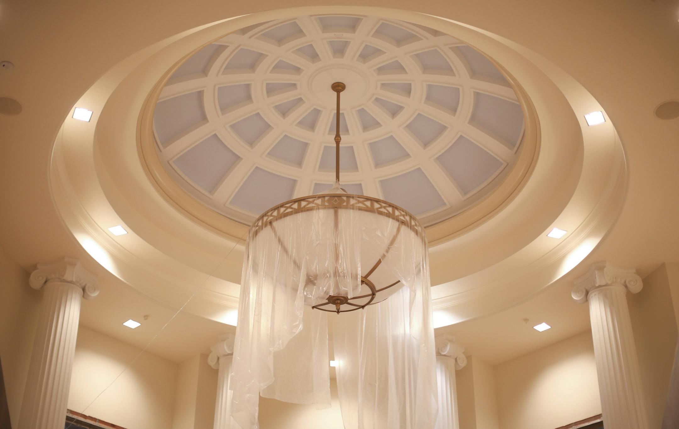 A giant light fixture in the rotunda between the museum and the theater. ] JEFF WHEELER ï jeff.wheeler@startribune.com The Minnesota Masonic Home in Bloomington has nearly completed an addition, which will be known as the Minnesota Masonic Heritage Center. Keir Johnson, Director of the Heritage Center, led a tour of the construction Wednesday afternoon, May 11, 2016.