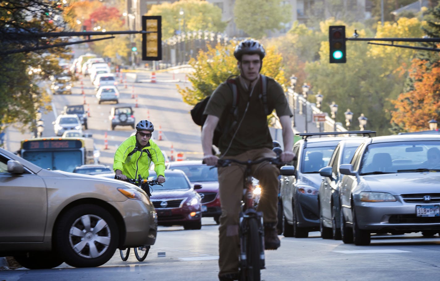 Bike riders navigated rush-hour traffic, construction and the Marshall Avenue hill in St. Paul. City leaders in St. Paul and Minneapolis are building a bike-lane network like never before.