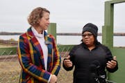 Duluth City Council President Janet Kennedy, right, talked about the near-completion of the U.S. Steel/Spirit Lake cleanup effort at the site Wednesda