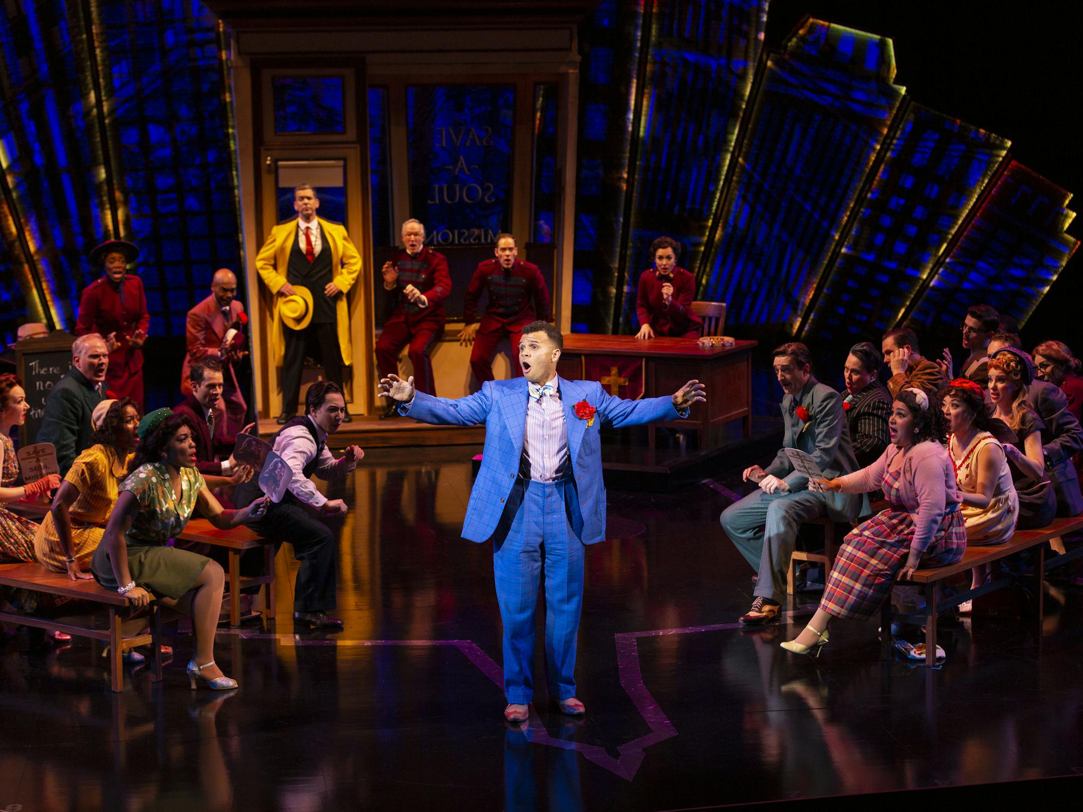 The cast of "Guys and Dolls" at the Guthrie Theater.