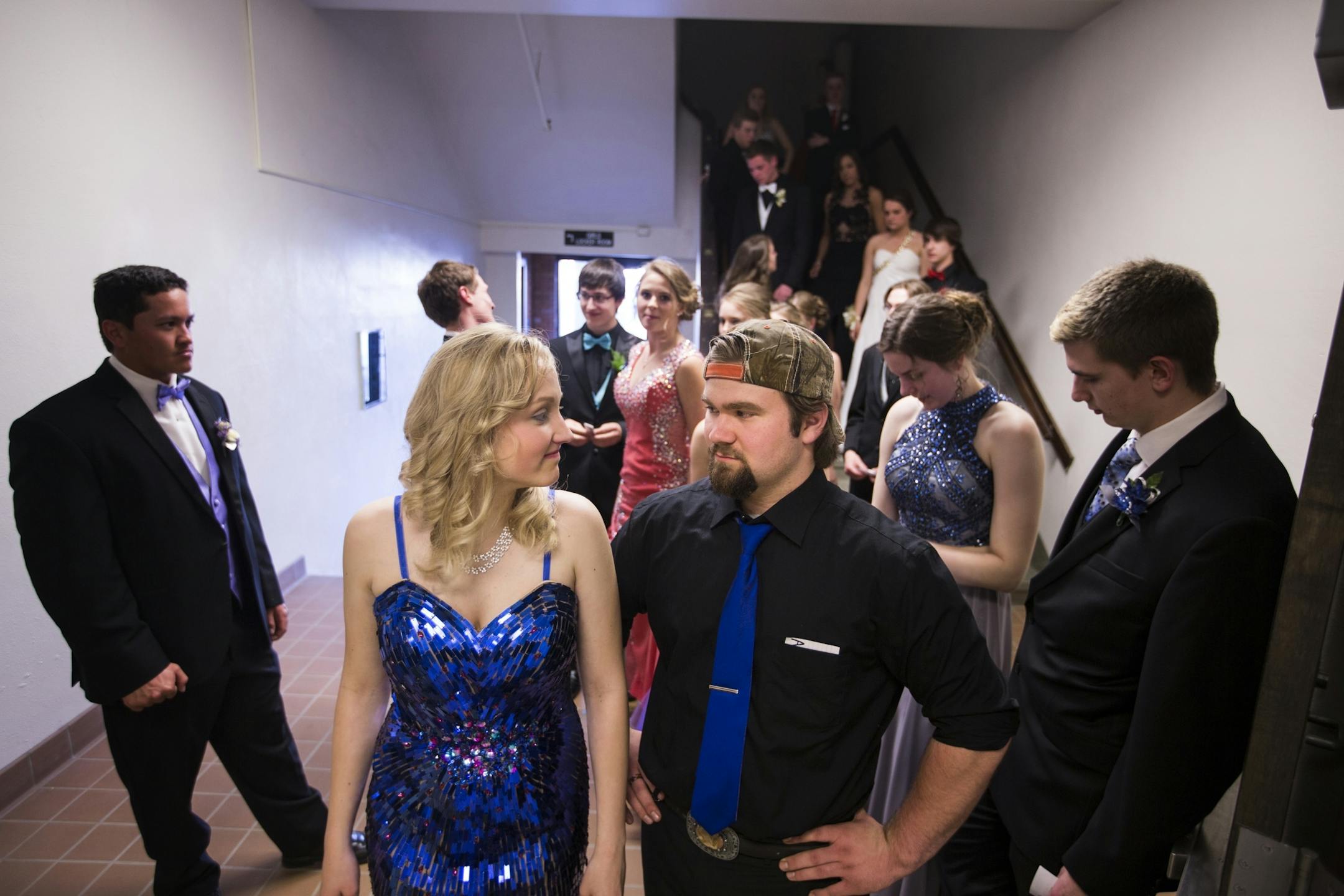 Seniors Allie Hill and her prom date Austin Verbonich line up for the grand march before prom.