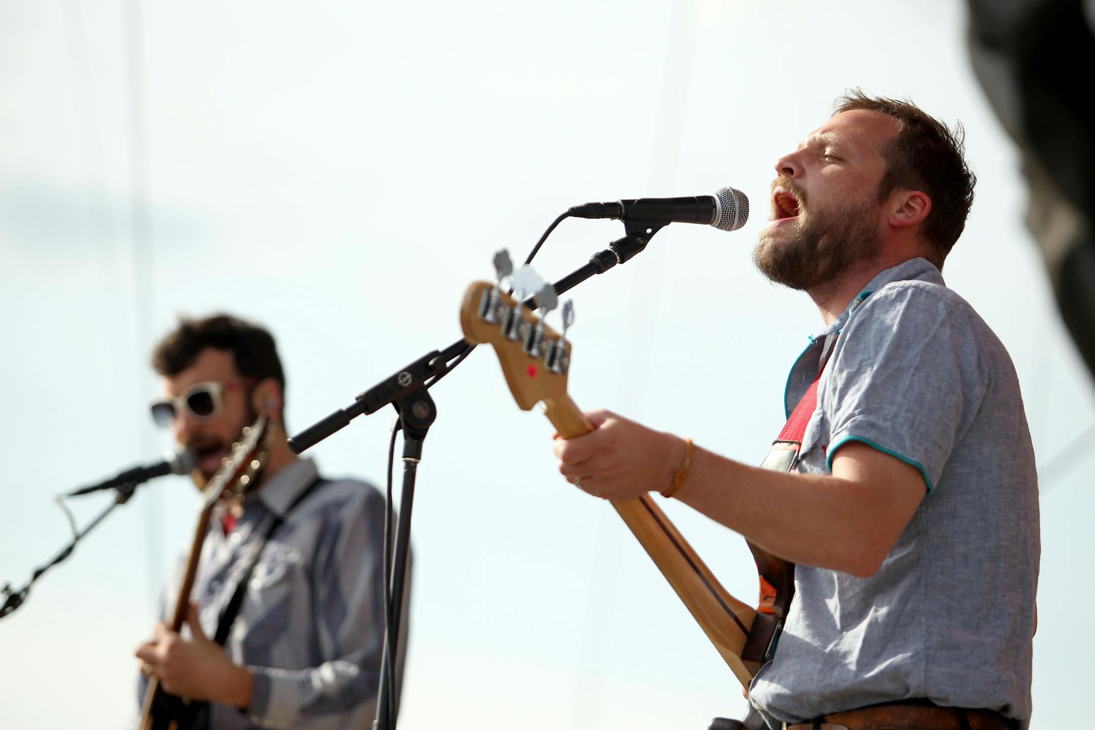 Toby Leaman, right, and Frank McElroy, of Dr. Dog, perform during Avett Fest at the Somerset Ampitheater in Somerset, Wisc., on Saturday, June 29, 2013. The concert featured the Wheeler Brothers,, Dr. Dog, Brandie Carlile, and the Avett Brothers. ] (ANNA REED/STAR TRIBUNE) anna.reed@startribune.com (cq)