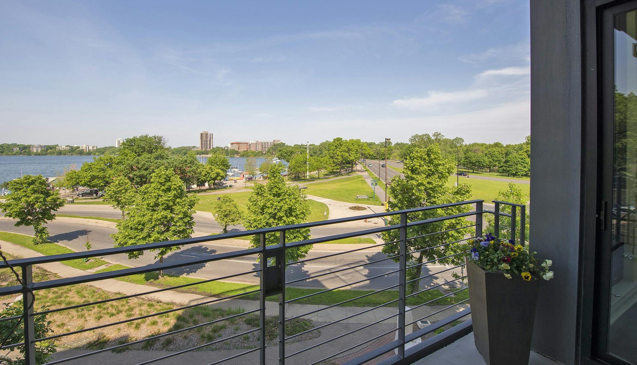 A balcony offers views across Lake Calhoun.