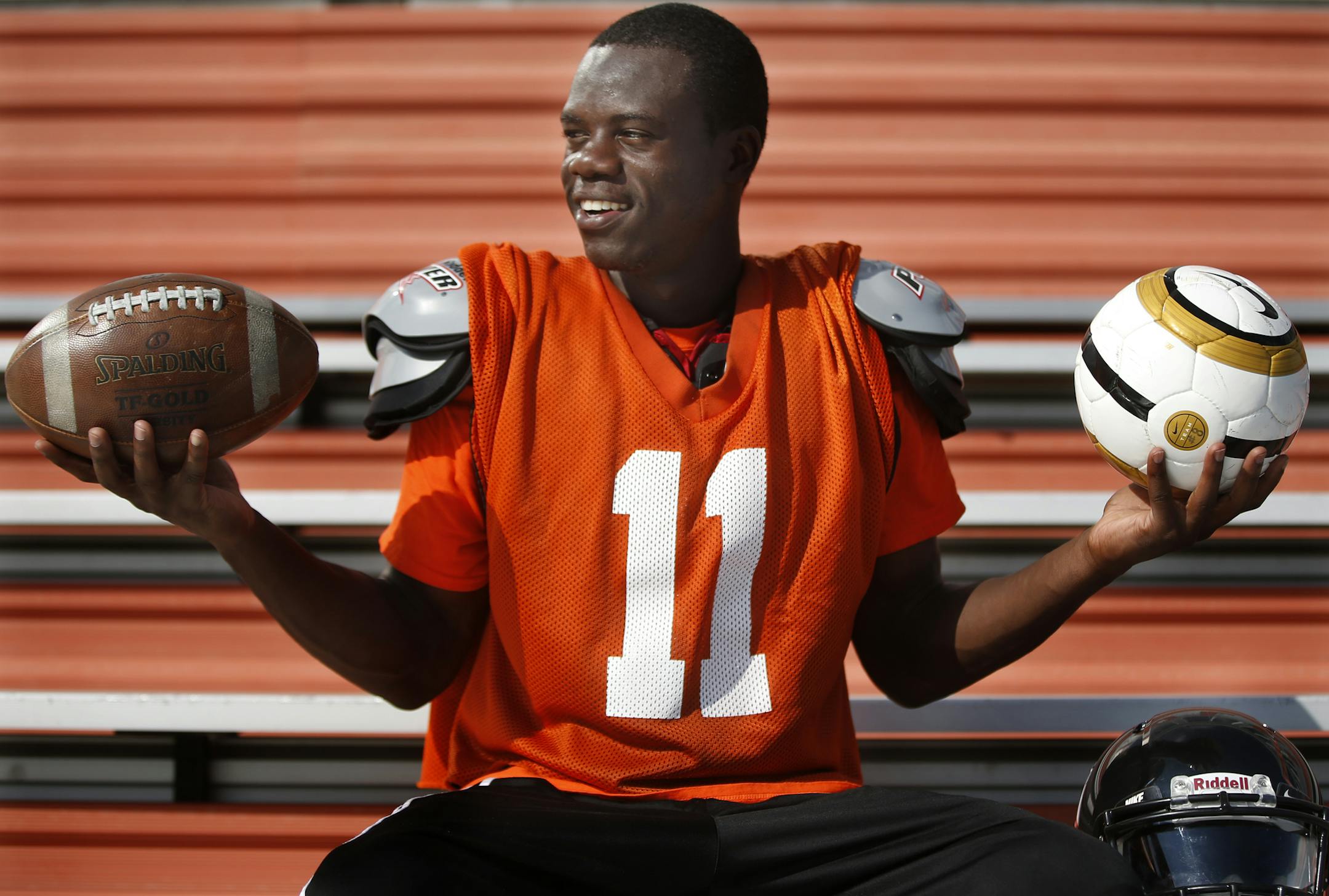 Osseo senior Gabriel Galamue is a rare two-sport fall athlete. He leads the soccer team in scoring and is a standout receiver in football.