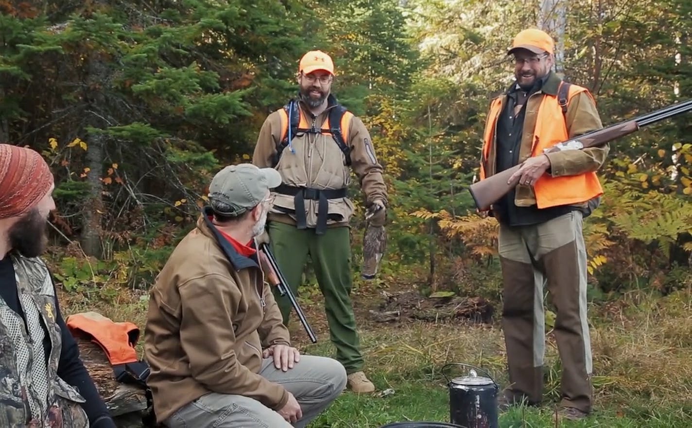 Lukas Leaf, far left, Erik Packard, center, and Mark Norquist, right, are shown at a grouse hunting trip in the Boundary Waters Canoe Area Wilderness. All are board members in the Minnesota chapter of Backcountry Hunters & Anglers.