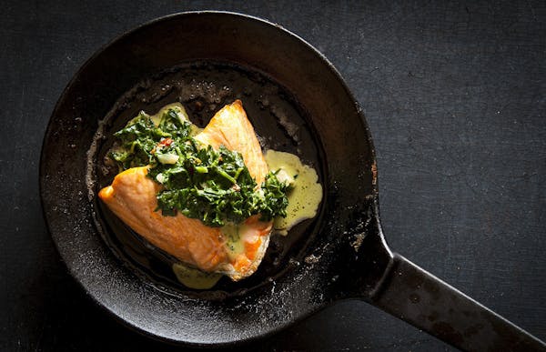 Pan Roasted Salmon with Simple Sorrel Sauce.