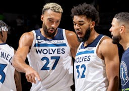 Rudy Gobert and Karl Anthony-Towns, shown together during an October game, were both sidelined by injuries Thuresday night.