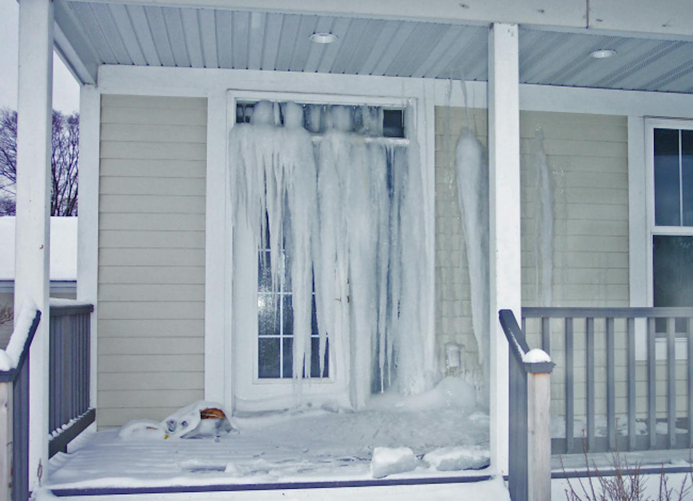 This picture represents what happens when a water pipe freezes and damages a home. This home is in Andover.