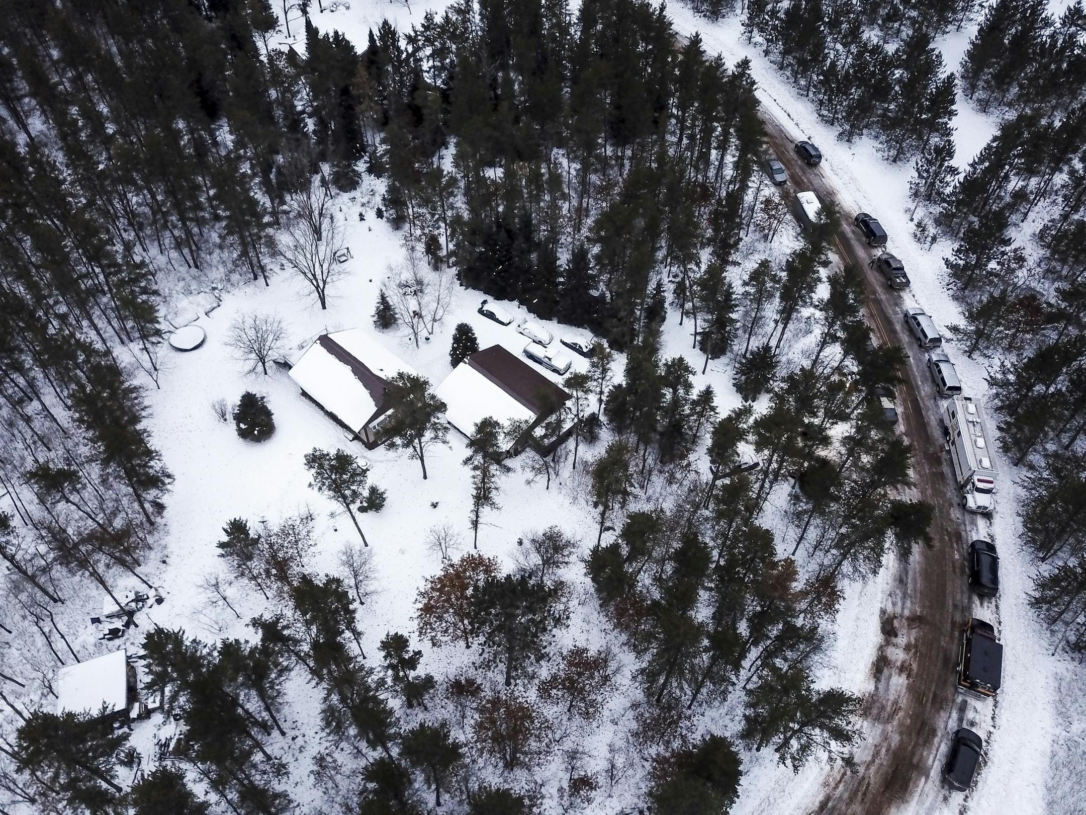 The cabin in Gordon, Wis., where Jayme Closs was held for 88 days was surrounded by law enforcement vehicles Saturday morning on Jan. 12, 2019. Jake T. Patterson, of Gordon, was arrested for the suspected kidnapping of Jayme and murder in the deaths of Jayme Closs' parents.