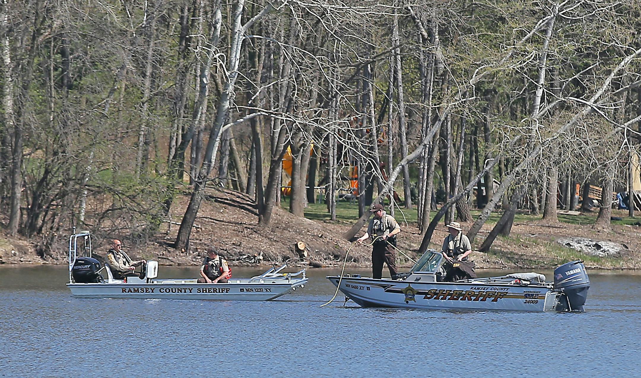Members of the Ramsey County Sheriff's Department recovered the body of an adult male involved in a boating accident, Sunday, April 26, 2015 in Vadnais Heights, MN.