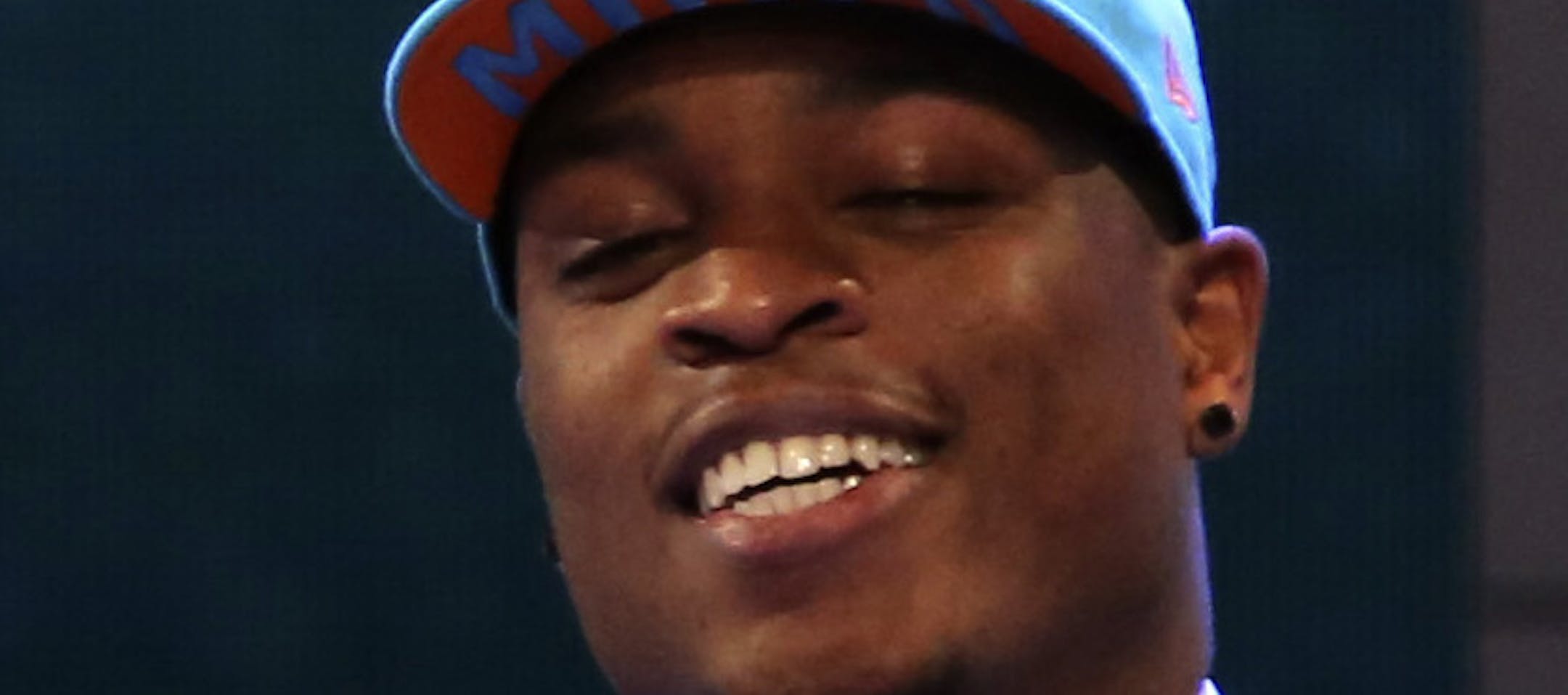 Dion Jordan, a defensive end from Oregon, stands with NFL Commissioner Roger Goodell after being selected third overall by the Miami Dolphins in the first round of the NFL football draft, Thursday, April 25, 2013, at Radio City Music Hall in New York. (AP Photo/Mary Altaffer)