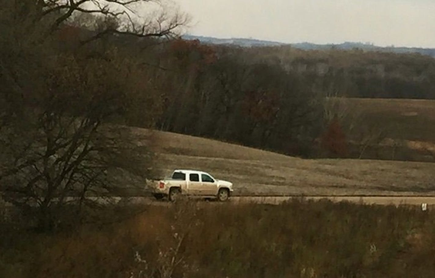 A hunter in western Minnesota alleges that this pickup truck on the western Minnesota land of Dr. Walter Palmer was "herding" deer back onto the dentist's property.