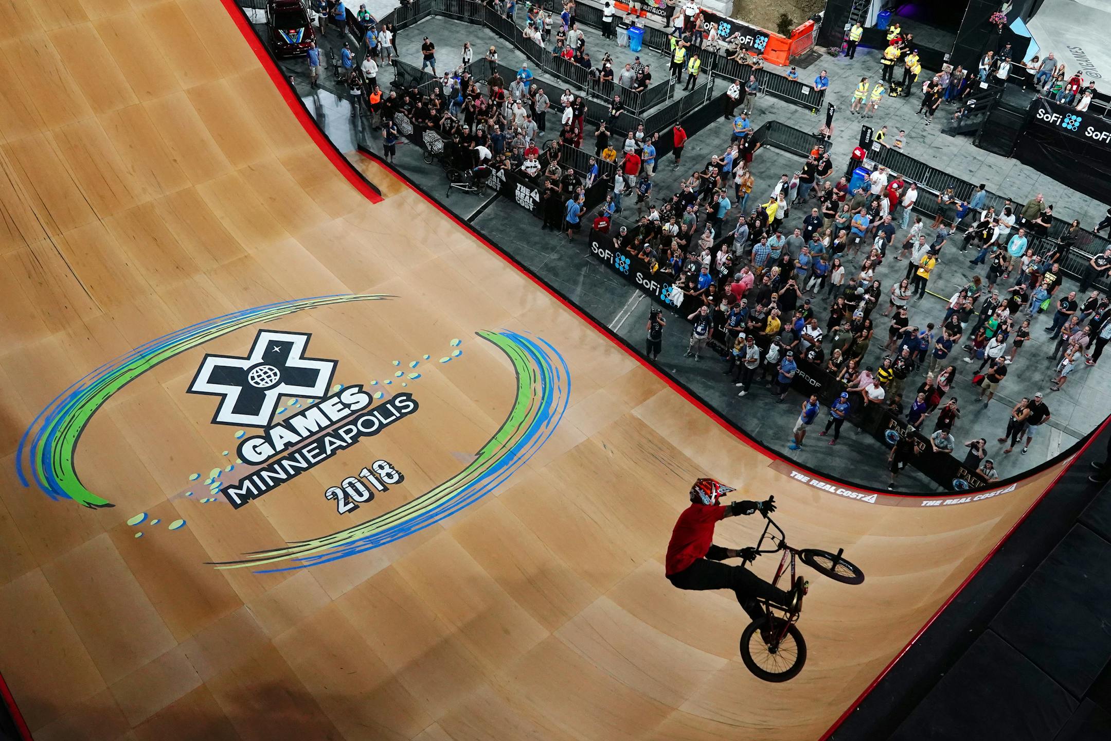 Douglas Oliveira competes in The Real Cost BMX Big Air Final on Friday