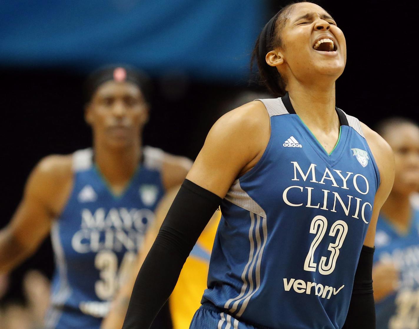 Minnesota Lynx forward Maya Moore (23) celebrated her 3 point shot late in the game at Target Center Tuesday July 5, 2016 in Minneapolis , MN.] Minnesota Lynx beat the Chicago Sky 87-82 Tuesday night at Target Center. Jerry Holt /Jerry.Holt@Startribune.com