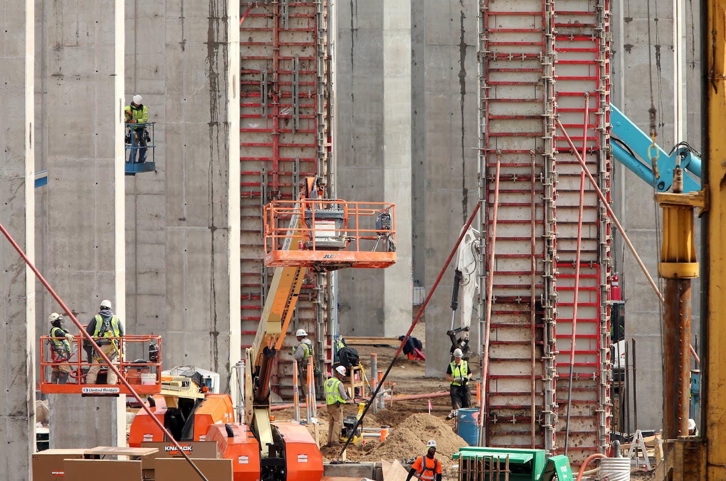 Construction workers were busy at the new Vikings stadium.