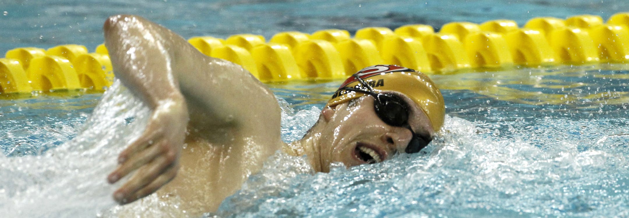 Mitch Herrera of Lakeville South competes in the 500 yard freestyle during the boys state swimming and diving meet at the University of Minnesota Saturday, March 1, 2014. Herrera took first place in the event. ( Photo/Ann Heisenfelt) ORG XMIT: 169755 PREP030214swim 2