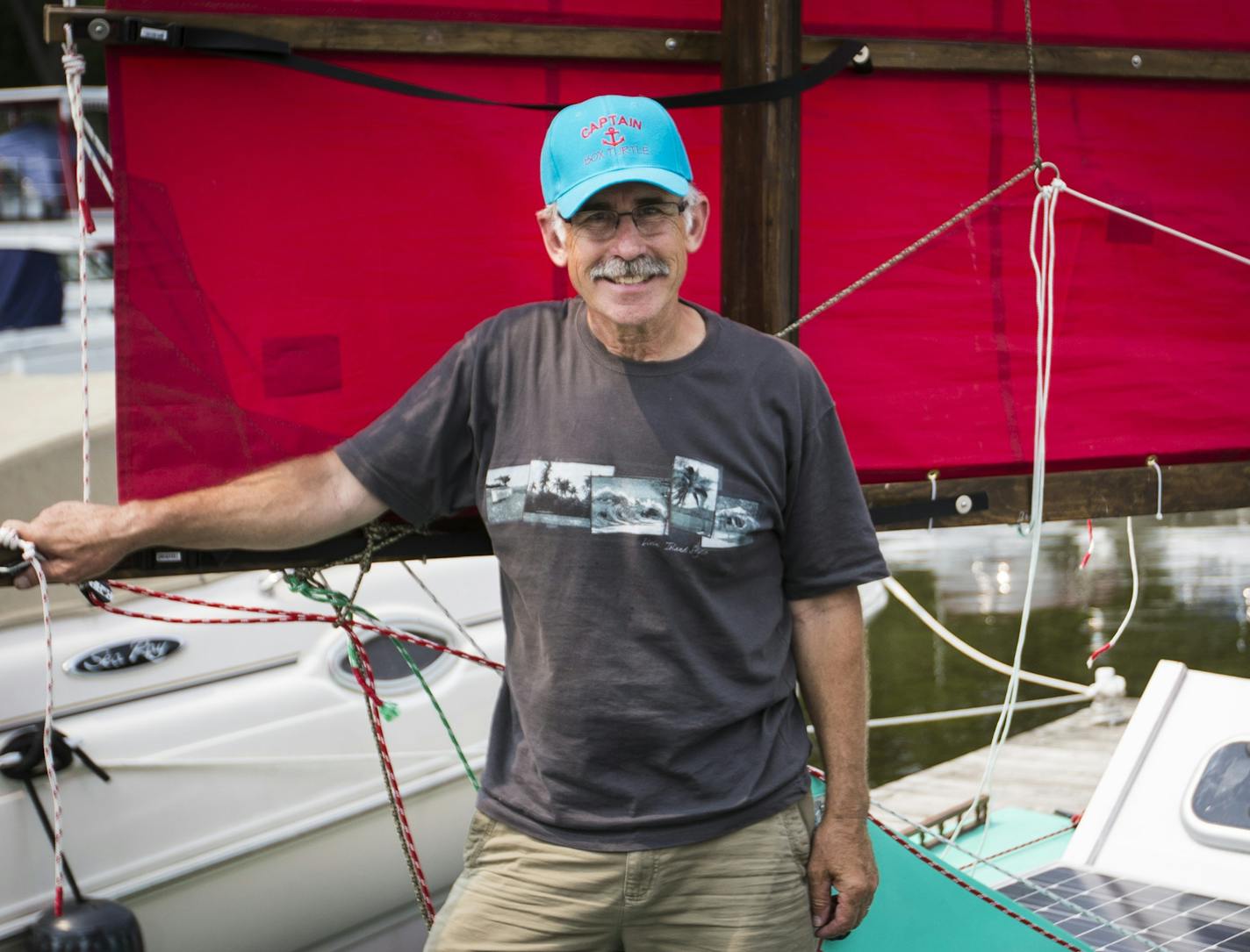 Bert Chamberlain is sailing down the Mississippi River to New Orleans starting this weekend in the sailboat he made and named Box Turtle. He was photographed on Friday, July 3, 2015, in St. Paul, Minn. ] RENEE JONES SCHNEIDER &#xef; reneejones@startribune.com