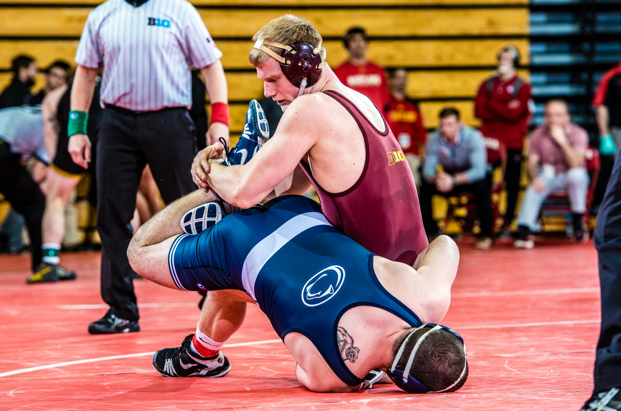 The Gophers' Brett Pfaff defeated Penn State's Matt McCutcheon 11-3 in the semifinals of the Big Ten wrestling tournament Saturday, March 4, 2017, in Bloomington, Ind.