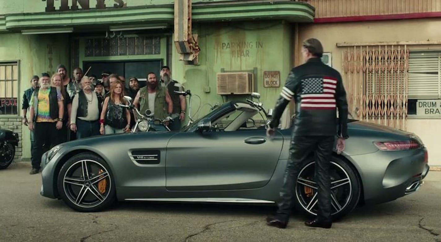 A screenshot from "Easy Driver," a new ad for Mercedes-Benz directed by Joel and Ethan Coen that will appear during this year's Super Bowl.