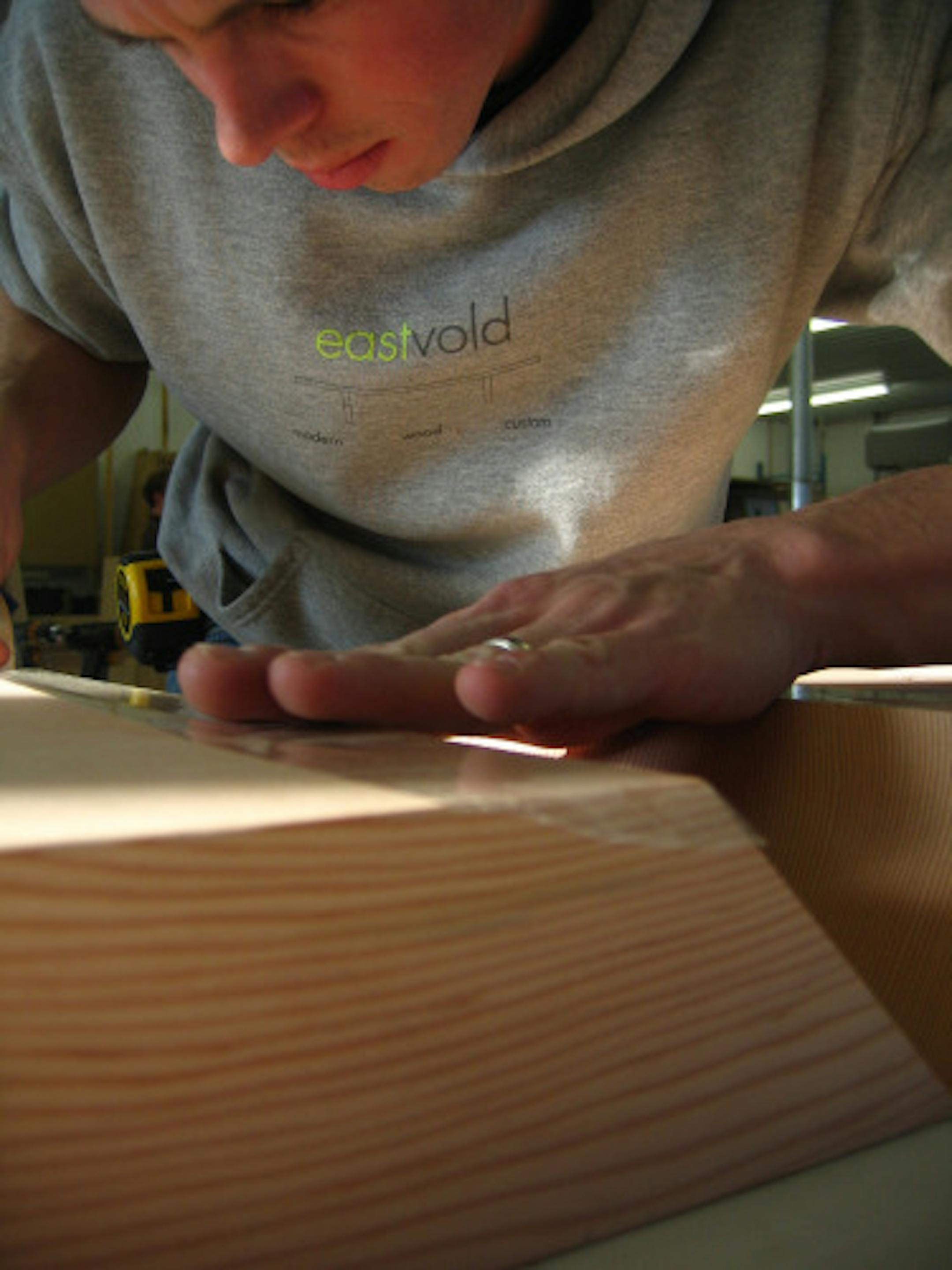 Because the grain will run the length of the breakfast bar and its support, there was no room for error in cutting the piece.