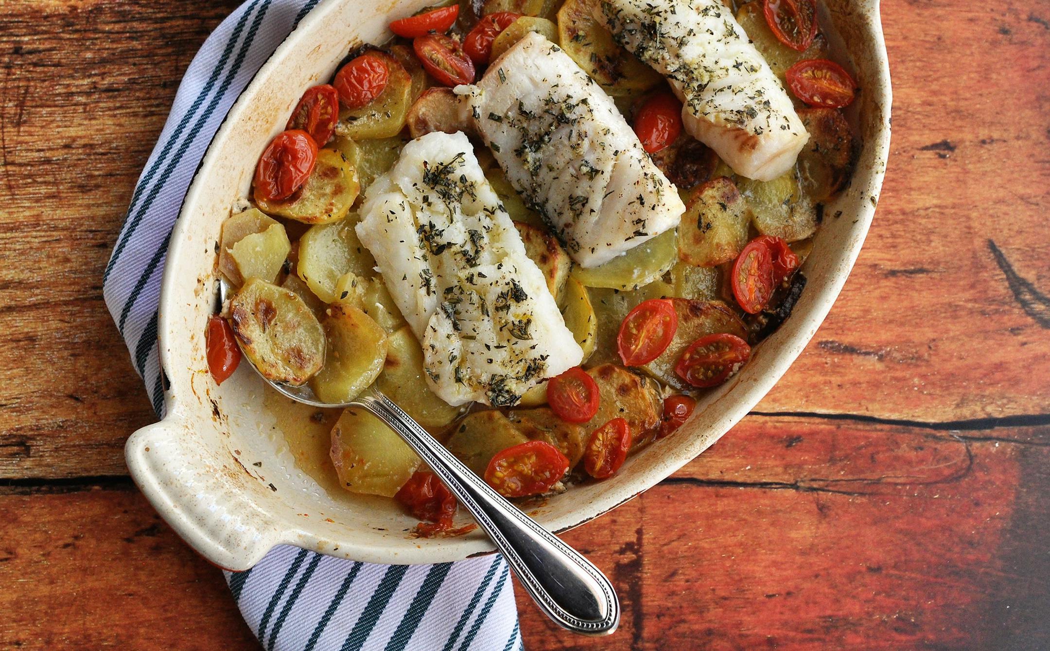 Herb-Roasted Cod with Tomatoes and Potatoes