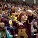 Nicholas Baranivsky, 6, and older sister Ivanna, danced for the TV cameras during a break in the second period Saturday.