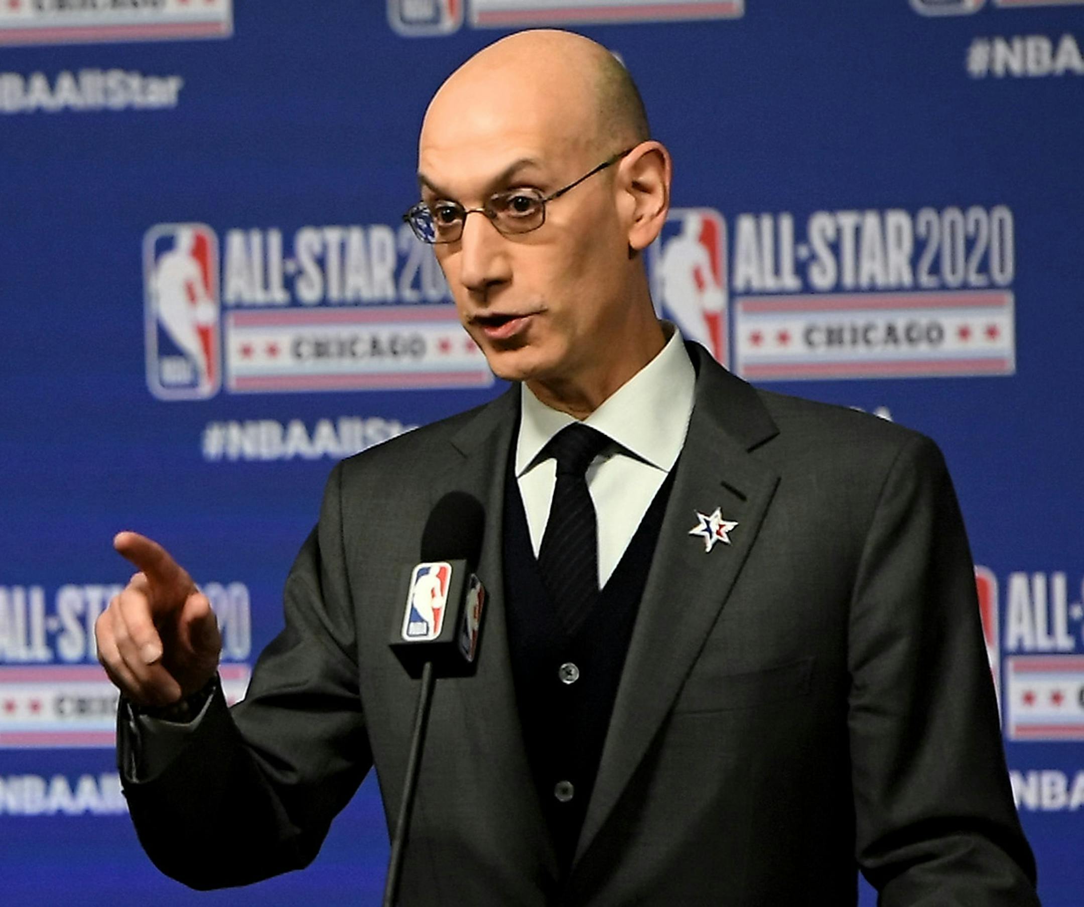 NBA Commissioner Adam Silver speaks to the media during a press conference at the United Center on Feb. 15, 2020 in Chicago, Ill. The NBA is suspending the 2019-20 season following news a player for the Utah Jazz tested positive for the coronavirus. (Stacy Revere/Getty Images/TNS) ORG XMIT: 1602078