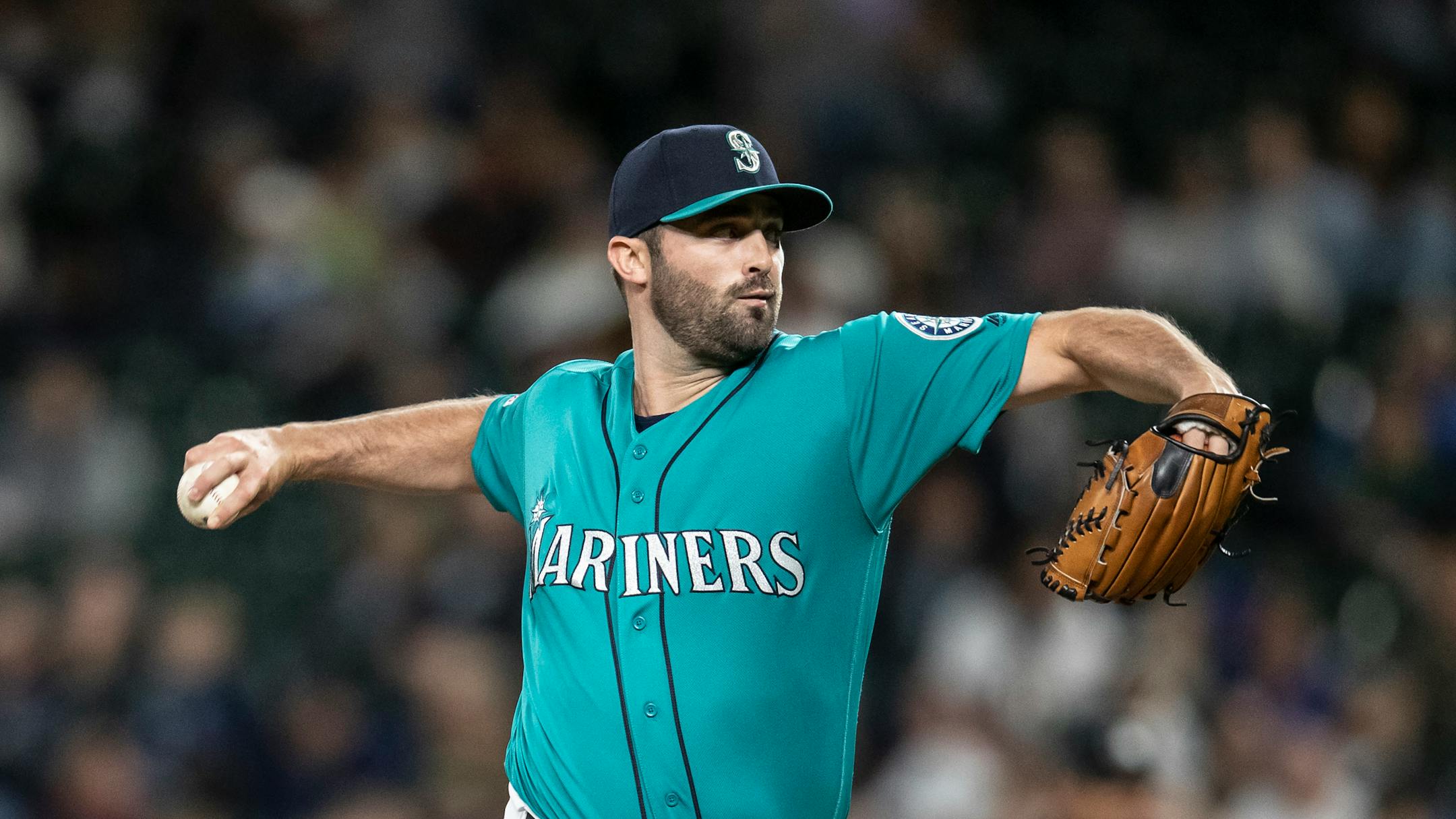 Seattle Mariners reliever Matt Magill delivers a pitch during a baseball game against the Chicago White Sox, Friday, Sept. 13, 2019, in Seattle. The White Sox won 9-7. (AP Photo/Stephen Brashear)