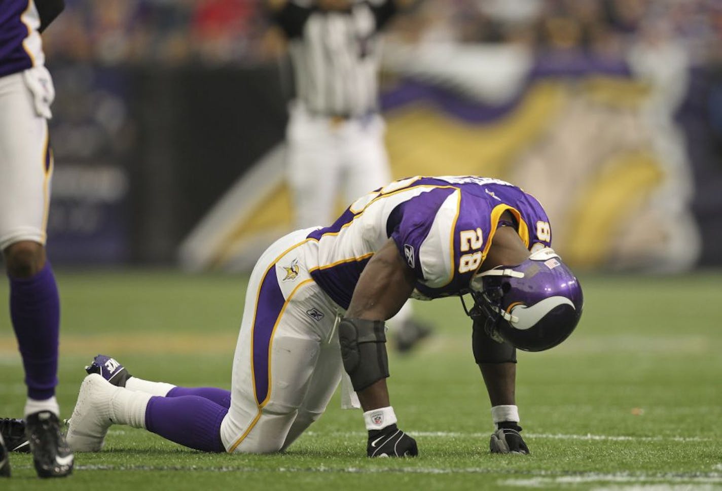 Vikings running back Adrian Peterson was injured on Sunday.