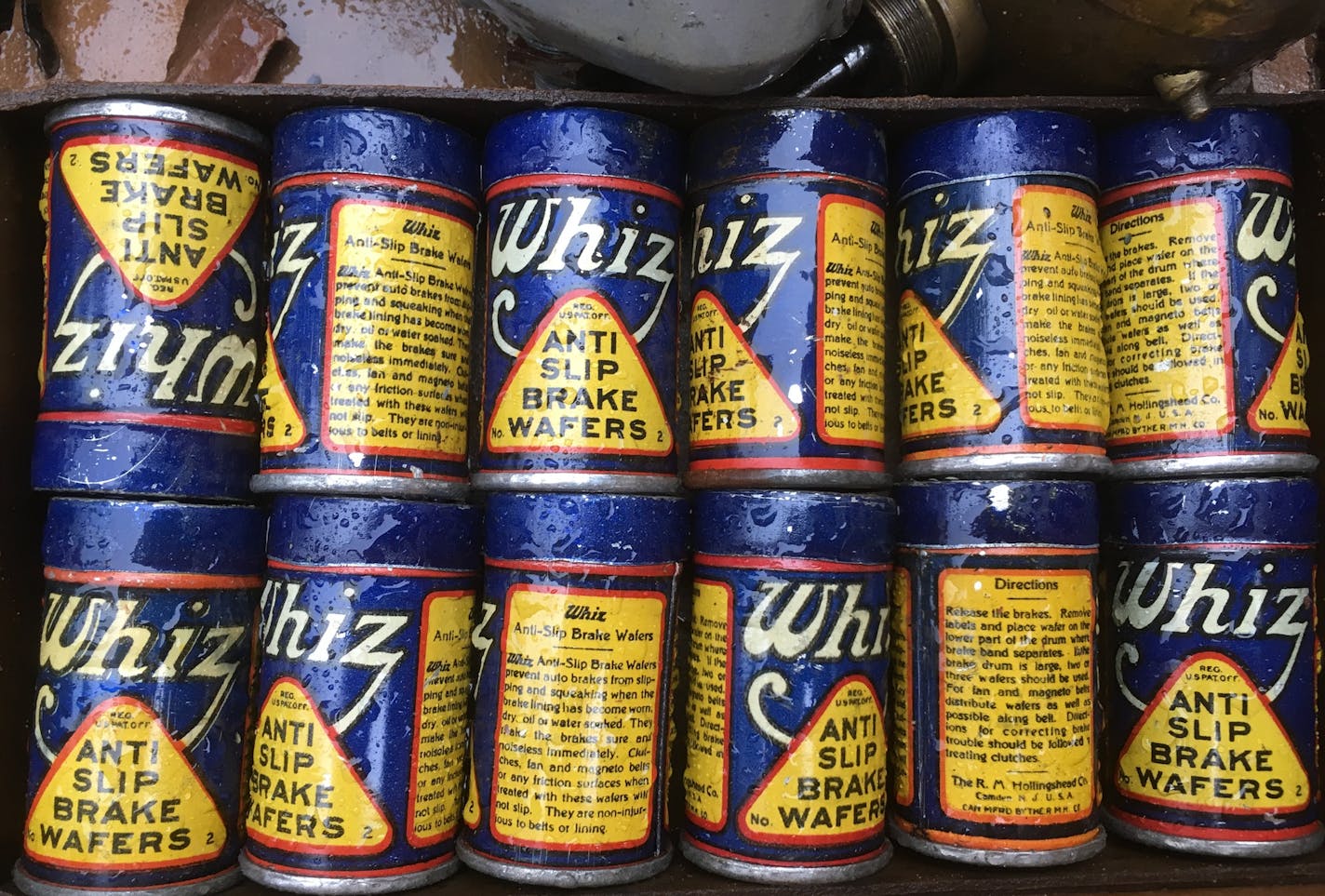 Old automobilia such as these 1920s brake wafers is highly prized by collectors.