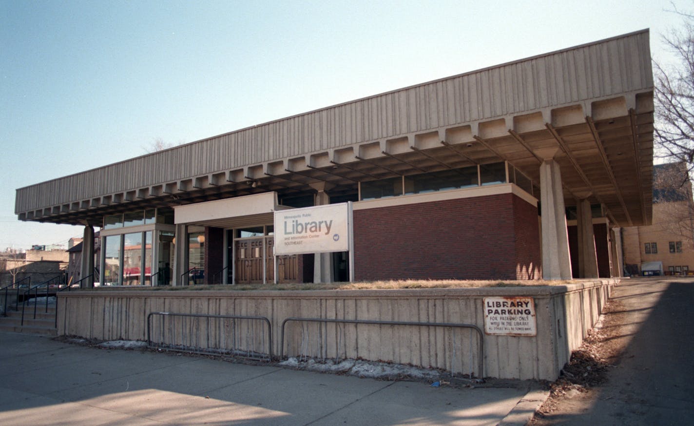 The Southeast Public Library at 4th Street SE and 13th Avenue SE near Dinkytown, one of the local buildings designed by architect Ralph Rapson.