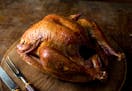 A dry-brined roast turkey, in New York, Nov. 6, 2013. A salt and pepper rub administered days or even hours before roasting locks in moisture and seas
