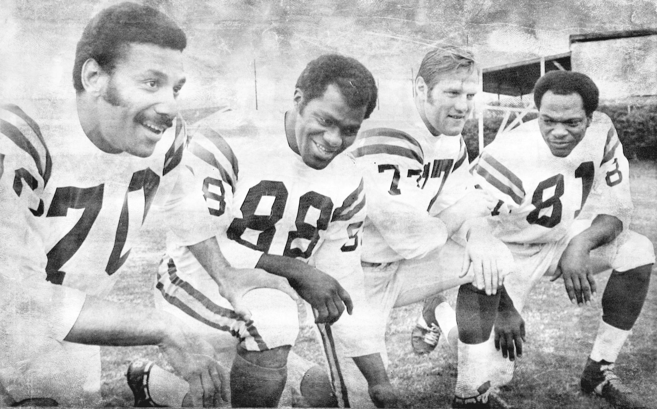 Jim Marshall, Alan Page, Gary Larsen and Carl Eller prior to Super Bowl IV in New Orleans.
