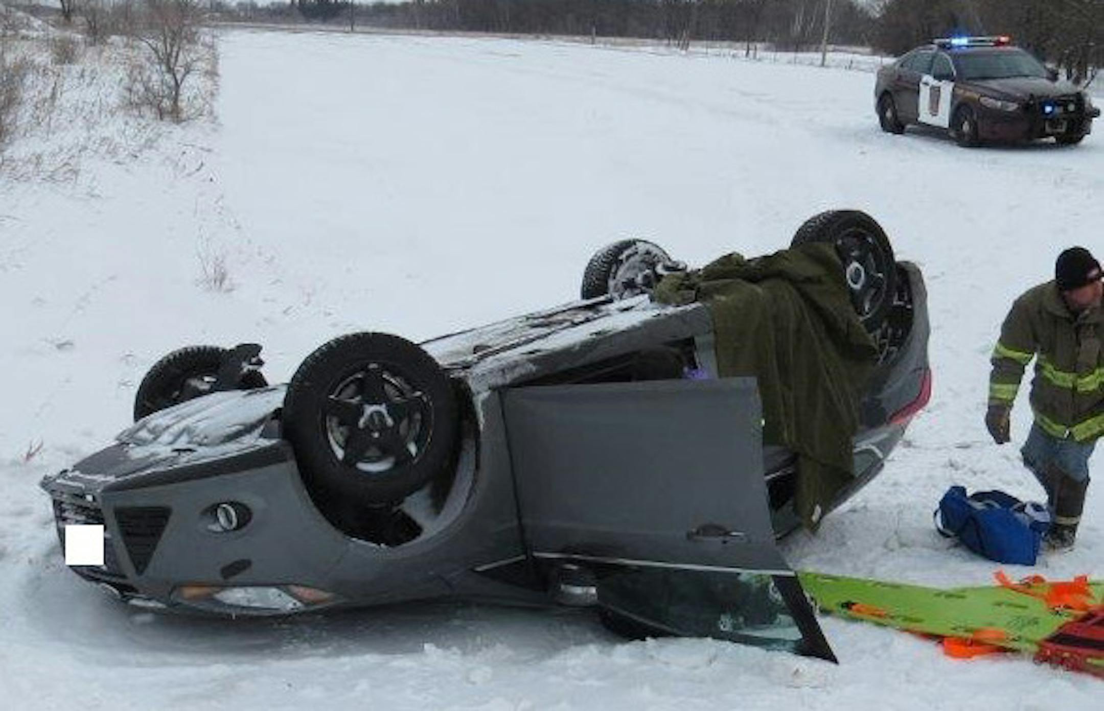 Jolene Mammen of Thief River Falls hit a patch of ice on her way to work and rolled her car. She was unconscious for two hours before she was able to text her husband for help.